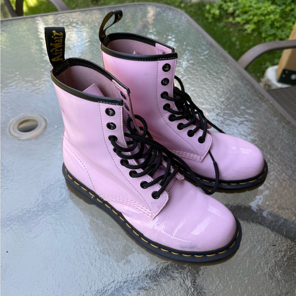 Dr. Martens Pink Combat Moto Boots with Chunky Soles